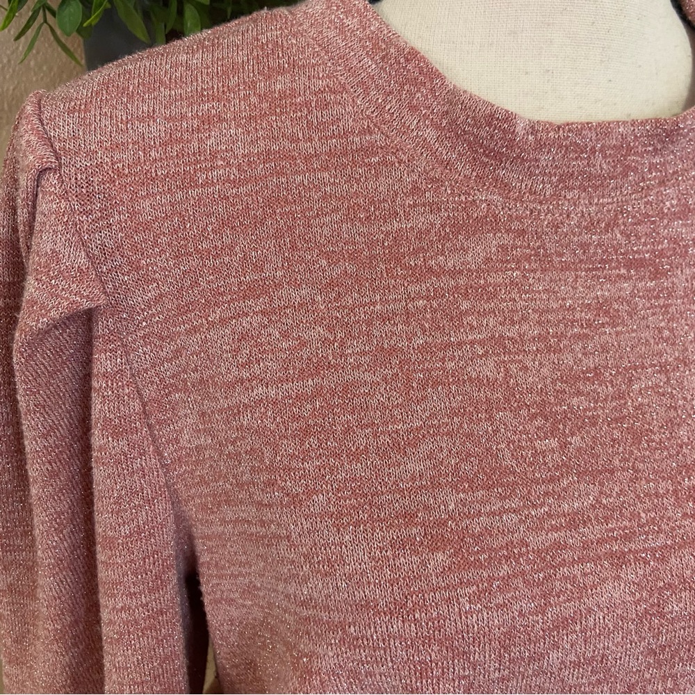 Band of Gypsies Irene Pink Metallic Knit Puff Shoulder Pullover Sweatshi… - Picture 7 of 7